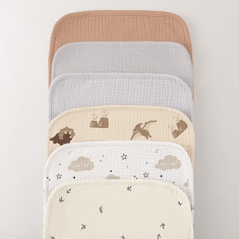 Bearmoss Muslin Burp Cloths, 100% Cotton Baby Burping Clothes, Large Extra Soft Absorbent for Unisex Newborn Boy and Girl, 20x10in, 6 Pack, Grey Print - Image 3